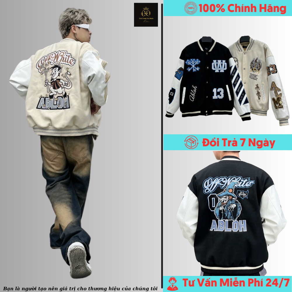 Áo Khoác bomber cả nam và nữ off white Ac Milan Varsity Jacket Áo bomber jacket hot trend Đức Mạnh - AKB01