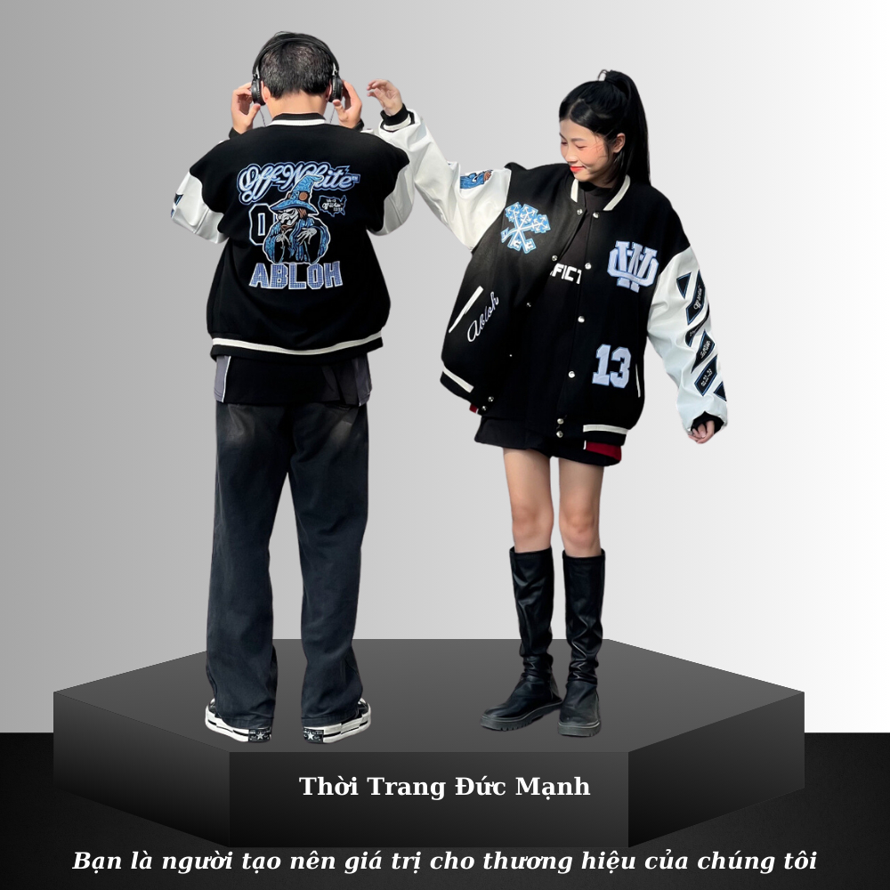 Áo Khoác bomber cả nam và nữ off white Ac Milan Varsity Jacket Áo bomber jacket hot trend Đức Mạnh - AKB01