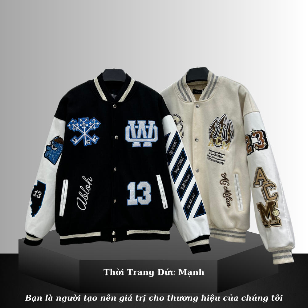 Áo Khoác bomber cả nam và nữ off white Ac Milan Varsity Jacket Áo bomber jacket hot trend Đức Mạnh - AKB01