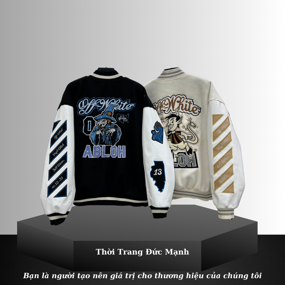 Áo Khoác bomber cả nam và nữ off white Ac Milan Varsity Jacket Áo bomber jacket hot trend Đức Mạnh - AKB01