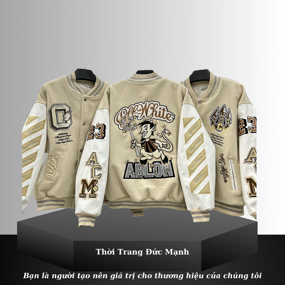 Áo Khoác bomber cả nam và nữ off white Ac Milan Varsity Jacket Áo bomber jacket hot trend Đức Mạnh - AKB01