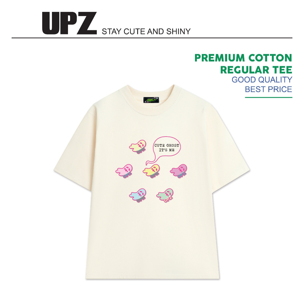 UPZ Áo Thun Cotton Unisex Form Rộng In Họa Tiết Cute Ghost (4 Màu)