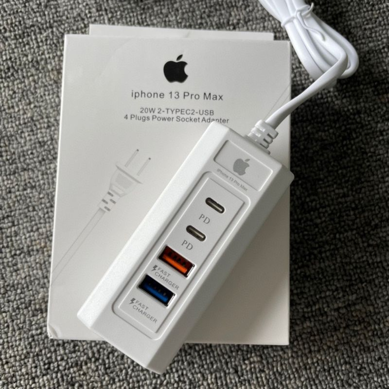 Ổ Cắm 4 Cổng Sạc Tiện Lợi, Ổ Sạc Nhanh 2 Cổng USB, 2 Cổng PD, Ổ Cắm Sạc An Toàn, Chống Cháy Nổ