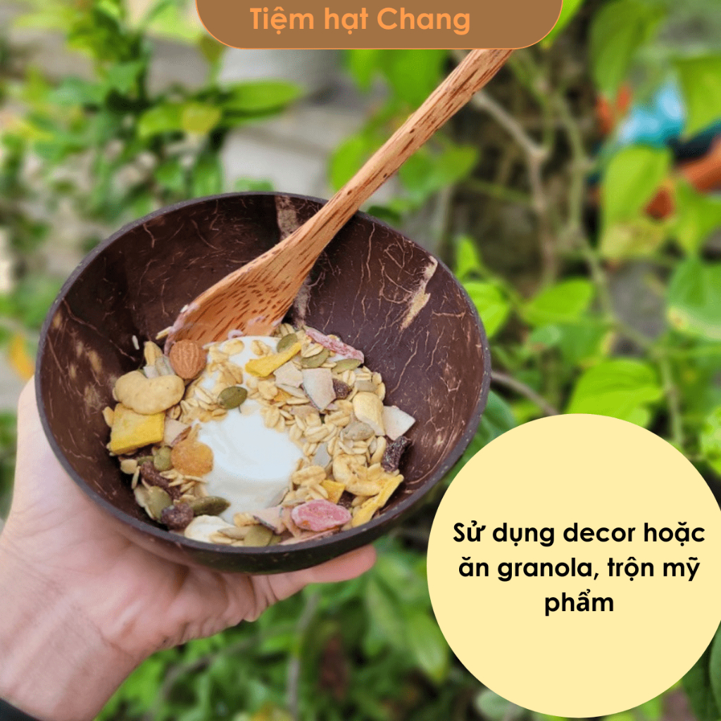 Bộ chén bát gáo dừa và thìa cao cấp dùng ăn granola Tiệm hạt Chang