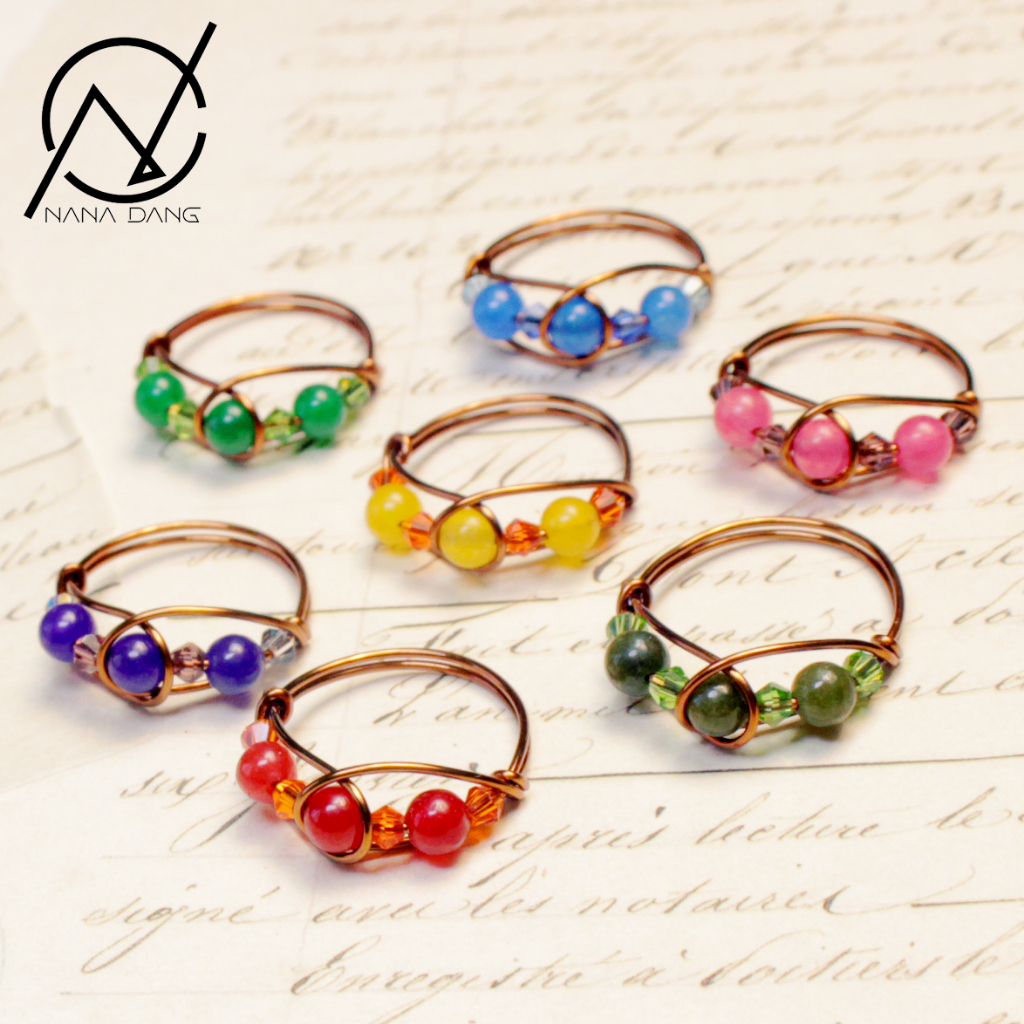 Nhẫn Handmade đồng uốn đẹp lạ cho nữ, đá phong thủy đẹp mang tài lộc, may mắn