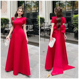 ĐẦM XOÈ DÀI NƠ LƯNG ĐÍNH ĐÁ LÁ LẤP LÁNH-HN TẶNG KÈM HOA TAI THỜI TRANG