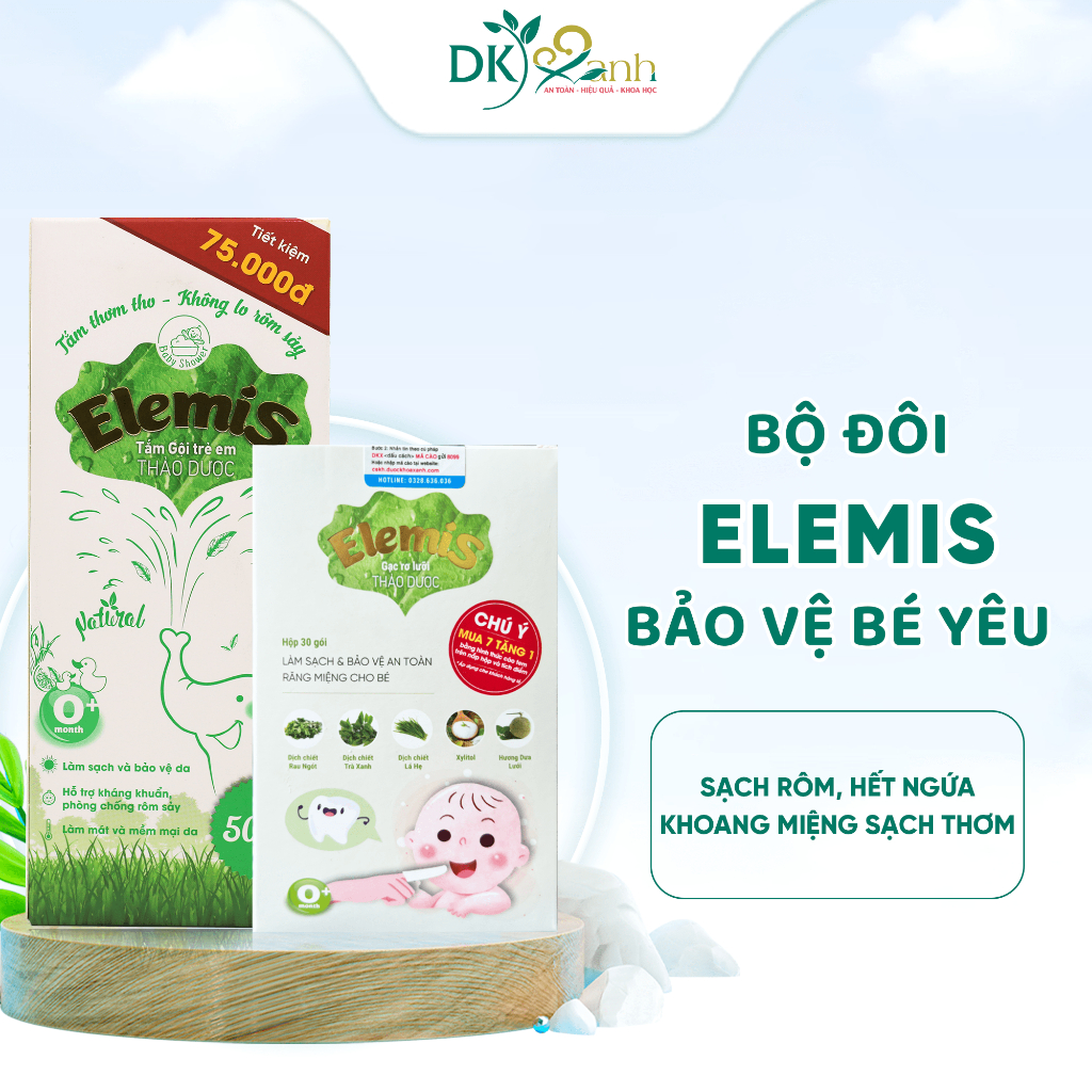 Combo 1 Chai Nước Tắm Elemis 500ml + 1 Hộp Rơ Lưỡi Thảo Dược Elemis 30 Cái - DK Pharma