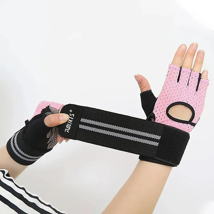 Găng Tay Nửa Ngón Hở Bàn Tập Gym Tập Tạ Tích Hợp Có Quấn Cổ Tay Đệm Silicone chắc chắn Aolikes AL113B  YOLO SPORT