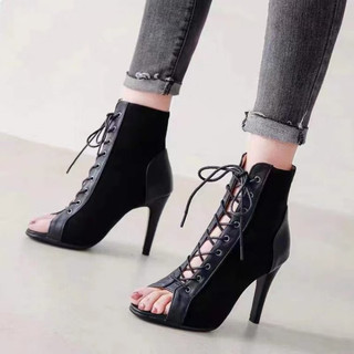  Giày bốt khiểu vũ nhảy dance hở mũi 9cm cao gót Âu Mỹ B018 