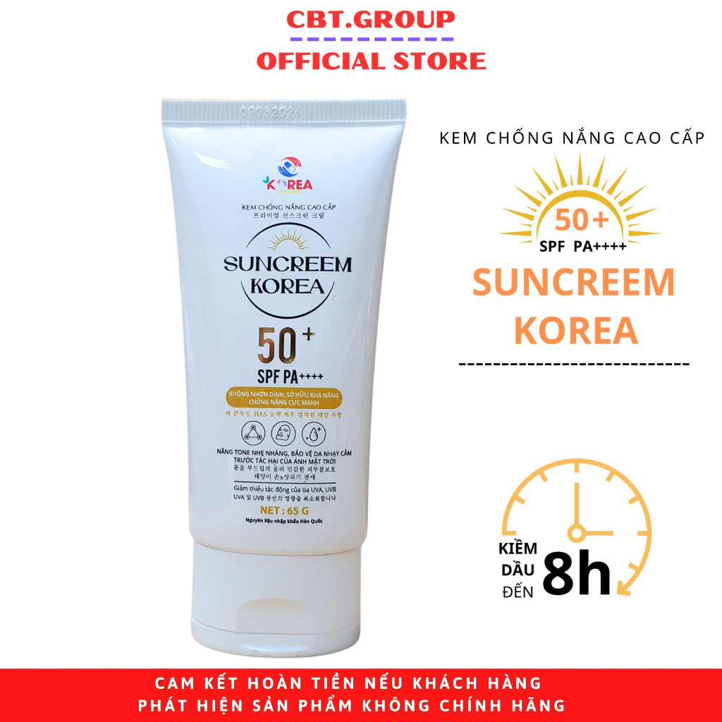 Kem chống nắng SUNCREEM KOREA 65G chống nắng cực mạnh, giúp kiểm soát bóng nhờn & bảo vệ da trước tia UVB UVA SPF 50+