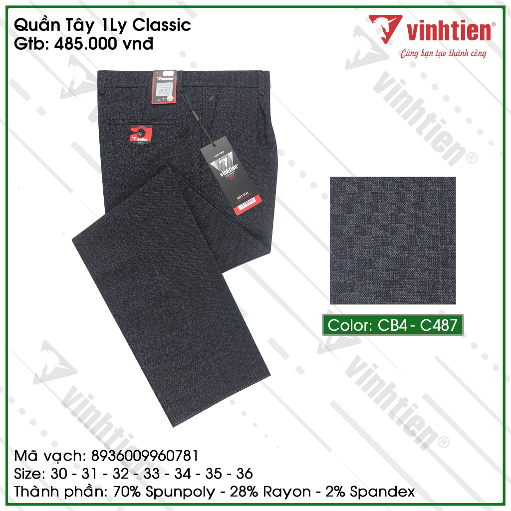 Quần Tây Nam 1Ly Trung Niên Classic 485 Vĩnh Tiến - Nhiều Màu