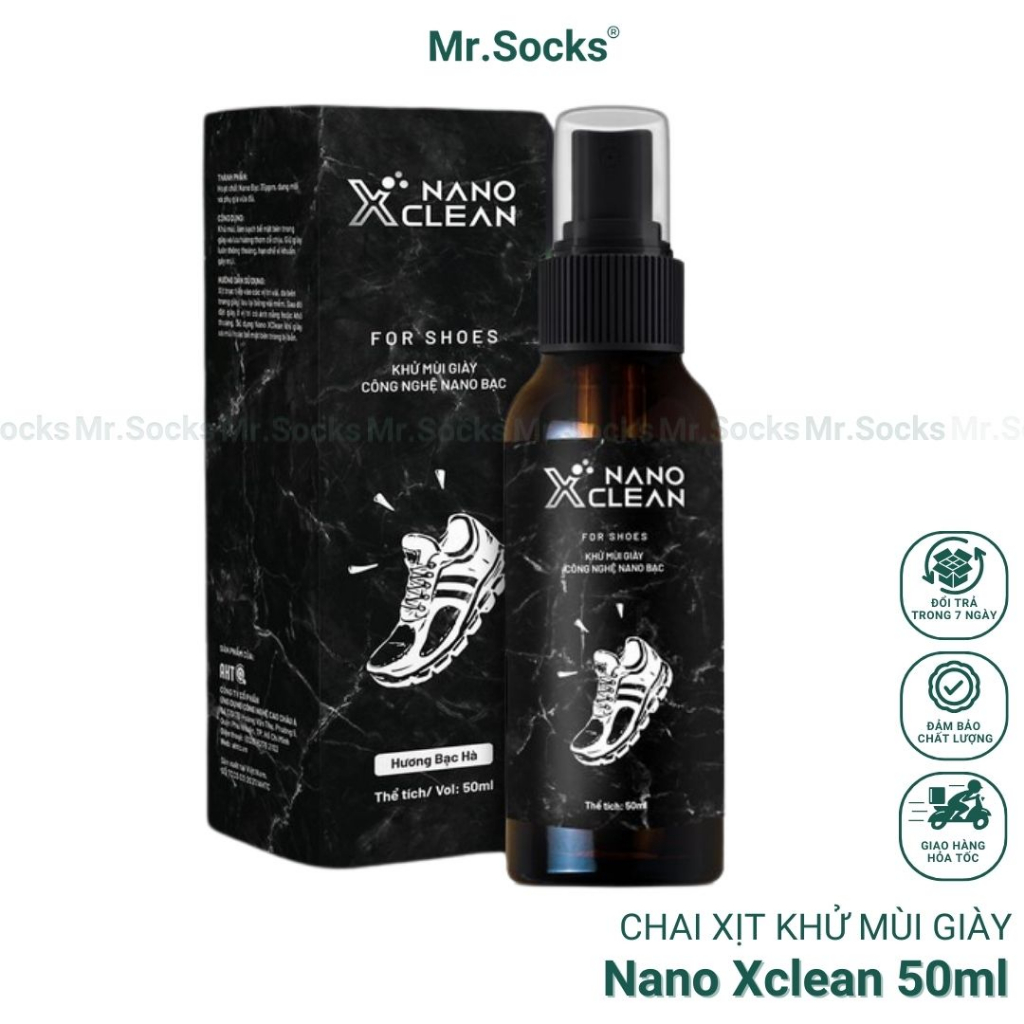 Chai xịt khử mùi giày Nano Xclean, công nghệ Nano Bạc làm thơm diệt khuẩn chống hôi chân, hương bạc hà mát lạnh - 50ml
