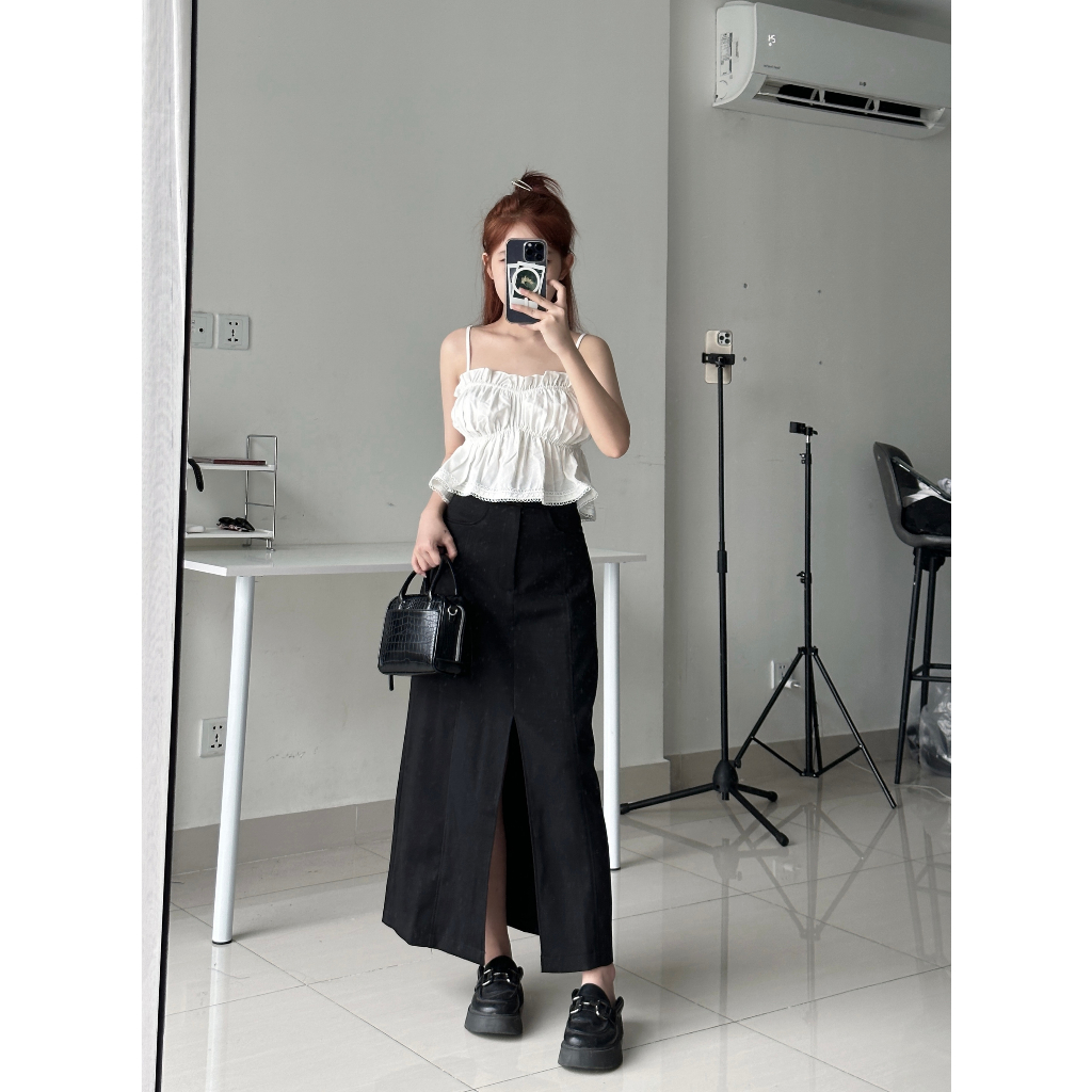 Áo Croptop Hai Dây Nhún Phối Ren Trẻ Trung Năng Động