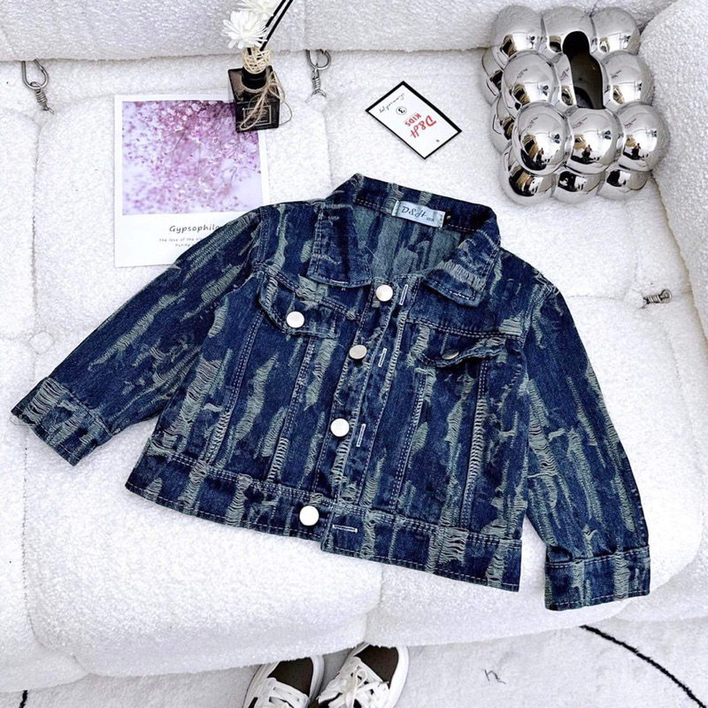 Áo khoác jean bò gấu nơ cho bé gái 10 đến 35kg