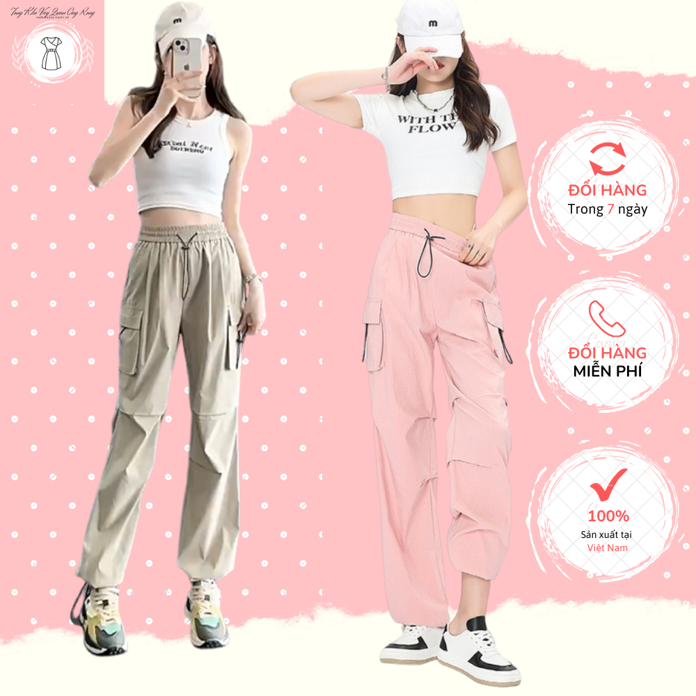 Quần túi hộp bo gấu dáng thể thao , Quần kaki túi hộp nữ phong cách trẻ trung cá tính
