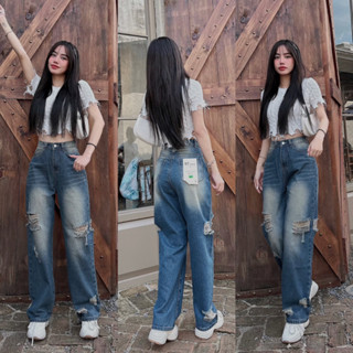 QUẦN JEAN SUÔNG NỮ LƯNG CAO RÁCH CÁ TÍNH, PHONG CÁCH HÀN QUỐC MS 283 284 LANVYSHOP