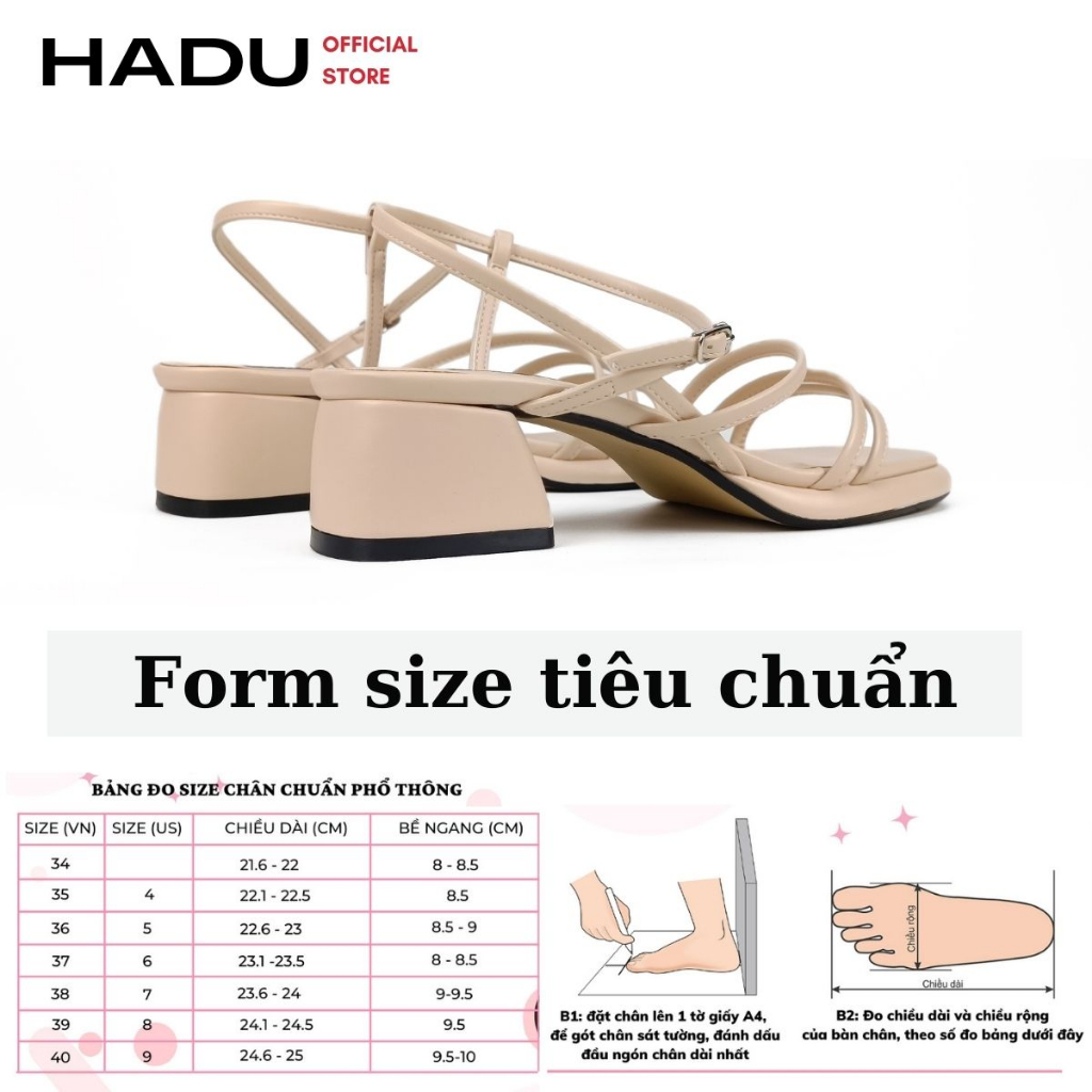 Giày Sandal Gót Vuông 5P Quai Mảnh Đan Chéo MUNLET HADU M599, Da PU mờ, BH 24T