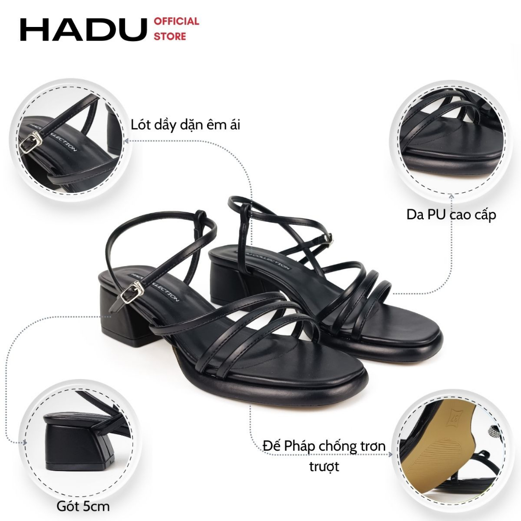 Giày Sandal Gót Vuông 5P Quai Mảnh Đan Chéo MUNLET HADU M599, Da PU mờ, BH 24T