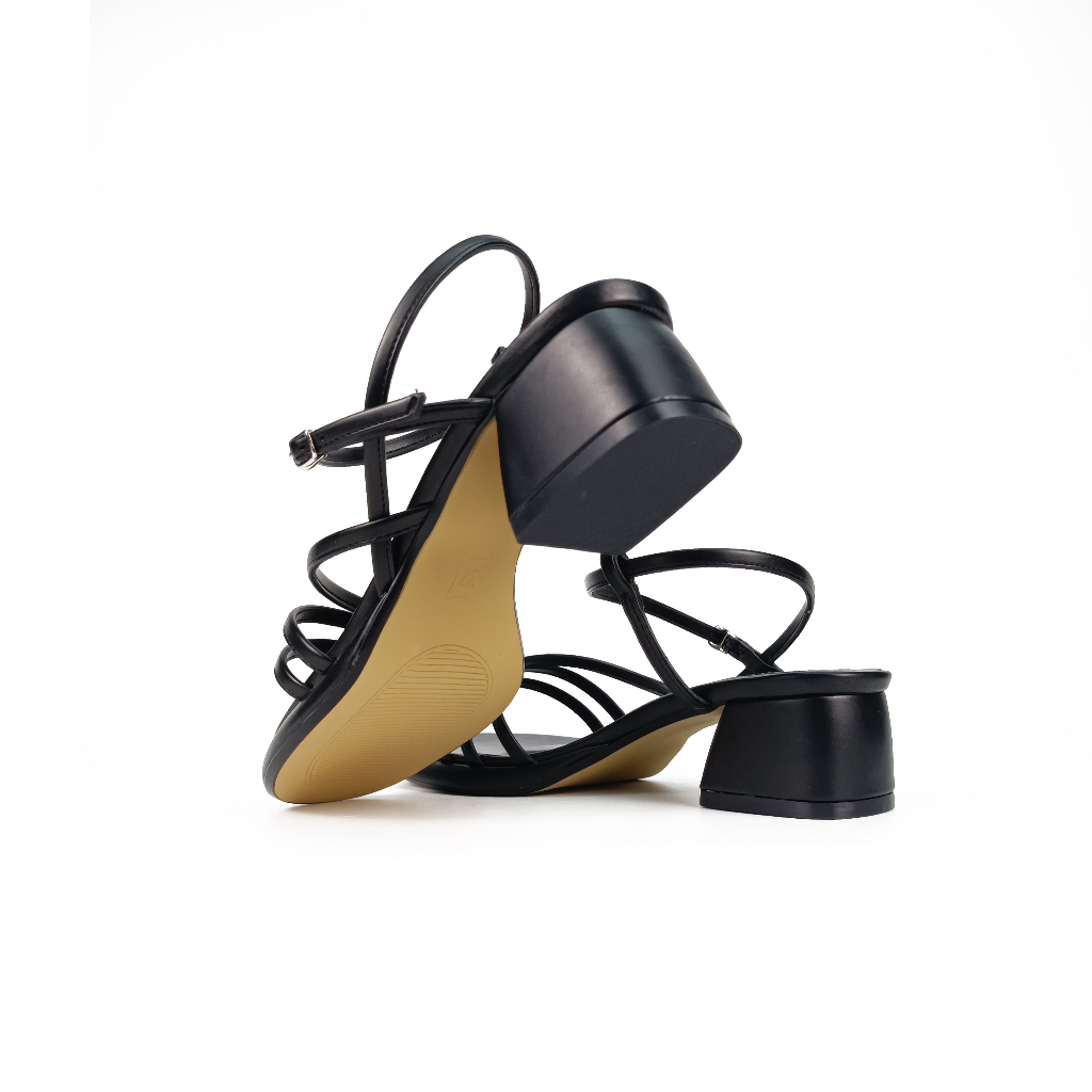 Giày Sandal Gót Vuông 5P Quai Mảnh Đan Chéo MUNLET HADU M599, Da PU mờ, BH 24T