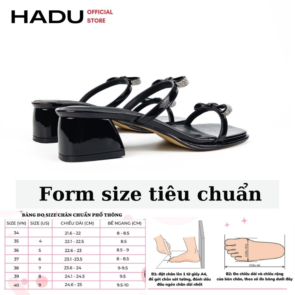 Dép Nữ Quai Nơ Đính Đá EMBELLISHED HADU MD155, Da PU Cao Cấp, BH 24T