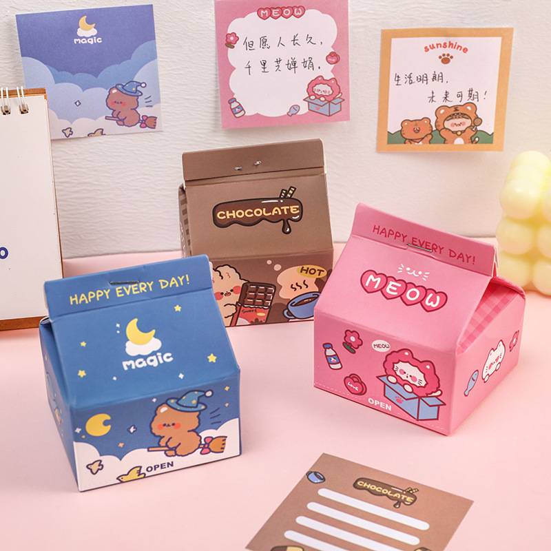 Giấy note hộp sữa giấy ghi chú hoạt hình ngộ nghĩnh 200 tờ lưu ý planing