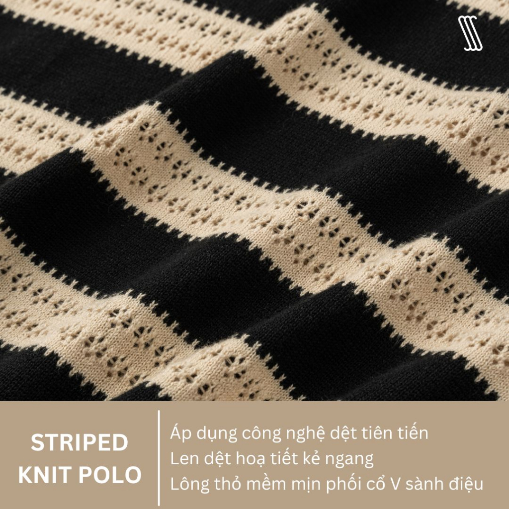 Áo polo cổ v nam SSSTUTTER áo thun có cổ tay lỡ dệt len lông thỏ hoạ tiết kẻ ngang STRIPED KNIT POLO