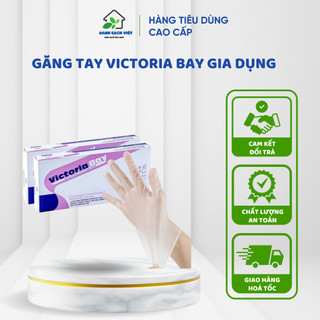Hộp 100 găng tay cao su Victoria Bay dùng 1 lần tiện lợi siêu dai làm bếp dọn dẹp vệ sinh