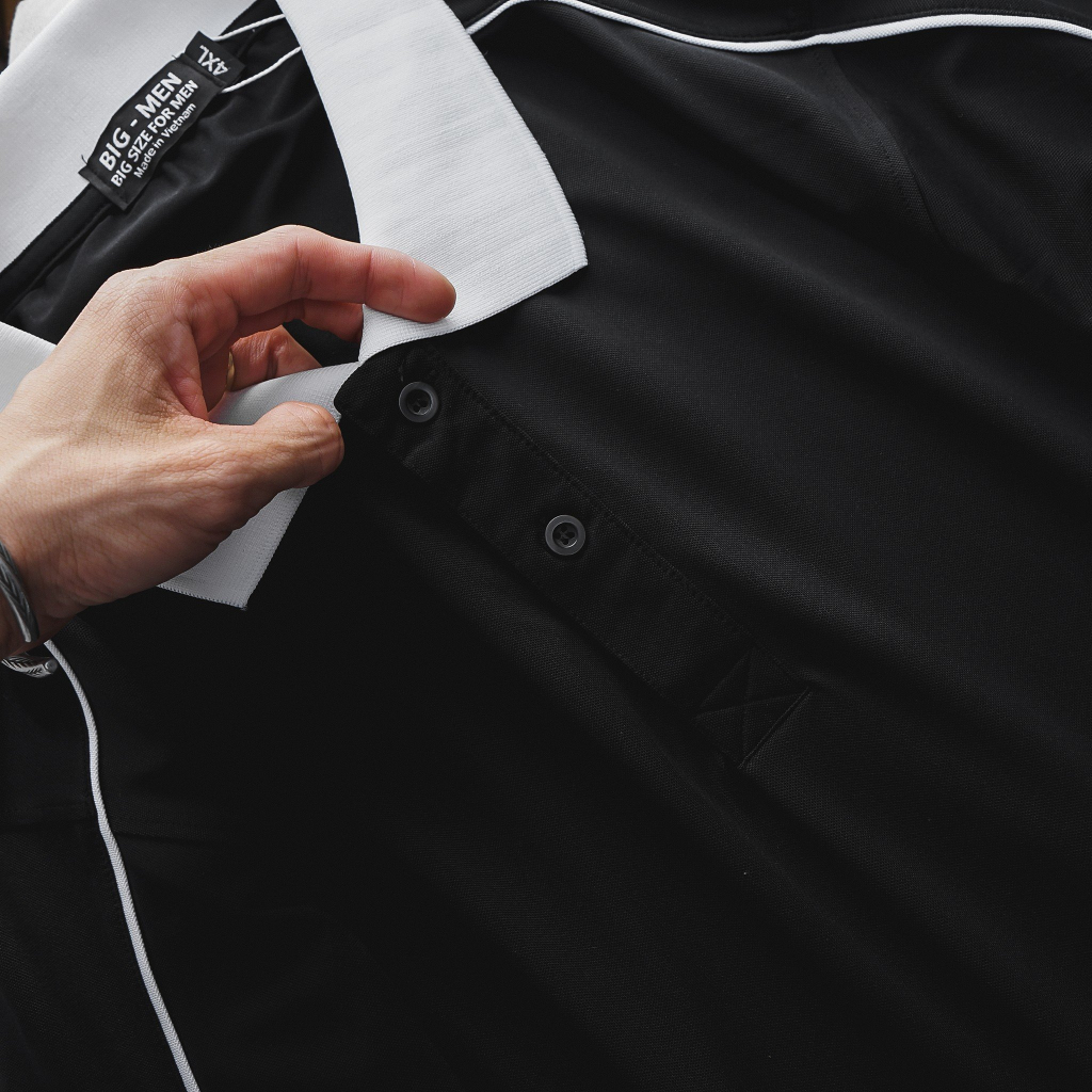 Big size - Áo thun polo phối sọc vai vải cá sấu poly <135kg - sọc nhỏ vai tay