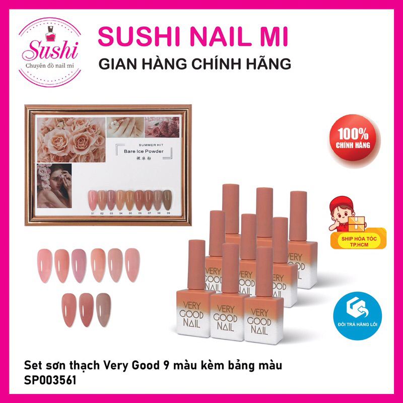 Set sơn thạch Very Good Nail 9 màu  - Bộ sơn gel thạch trong suốt màu xinh phong cách Hàn Quốc tặng kèm bảng màu