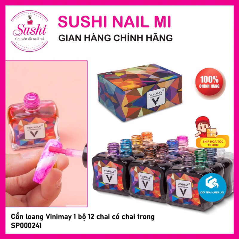 Set 12 cồn loang Vinimay có chai trong  tạo loang trang trí móng - Sushi nail mi