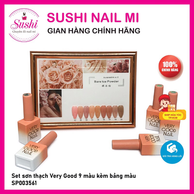 Set sơn thạch Very Good Nail 9 màu  - Bộ sơn gel thạch trong suốt màu xinh phong cách Hàn Quốc tặng kèm bảng màu