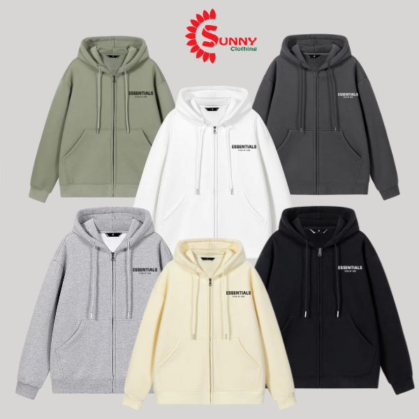 Áo Hoodie Zip ESSENTINALS dài tay chất nỉ bông unisex nam nữ chuẩn form rộng áo khoác thời trang cho cặp đôi SUNNY 56195