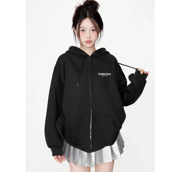 Áo Hoodie Zip ESSENTINALS dài tay chất nỉ bông unisex nam nữ chuẩn form rộng áo khoác thời trang cho cặp đôi SUNNY 56195