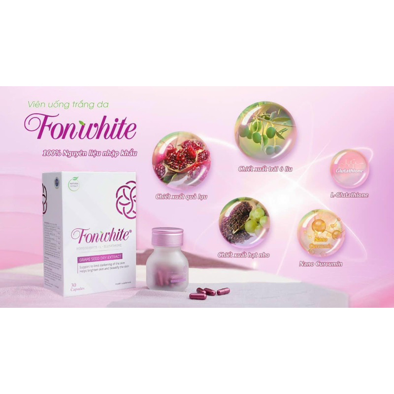 VIÊN UỐNG TRẮNG DA FONWHITE - HỖ TRỢ TĂNG KHẢ NĂNG CHỐNG OXY HOÁ, TĂNG ĐỘ ĐÀN HỒI CHO DA GIÚP DA SÁNG MỊN, HỒNG HÀO