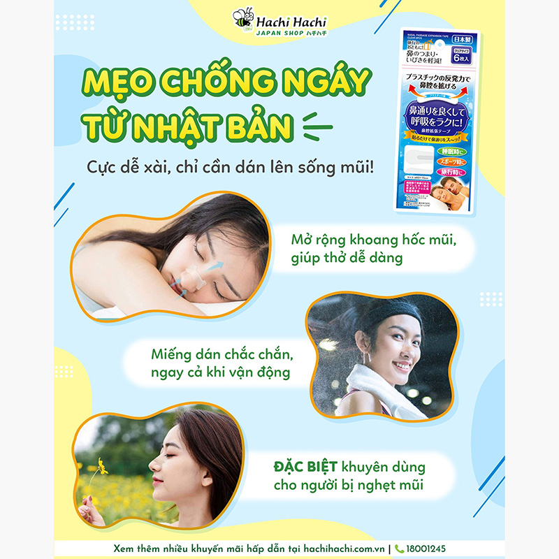 Miếng dán mũi giảm ngáy, giảm nghẹt mũi  - Hachi Hachi Japan Shop