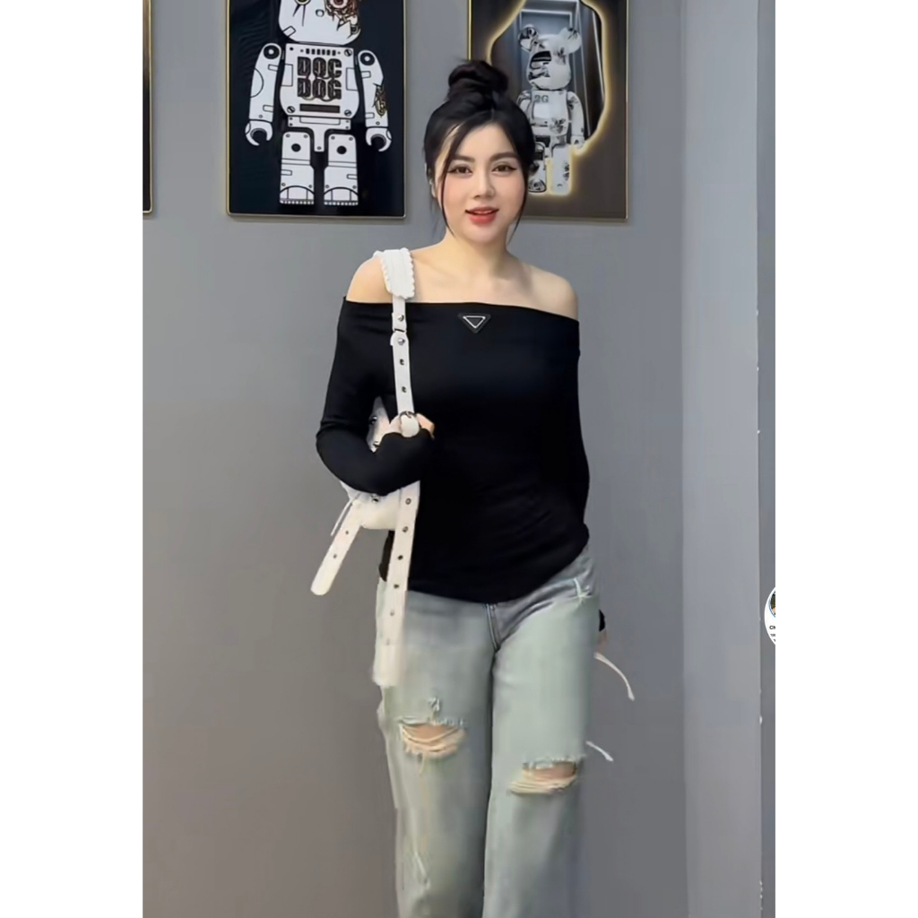 Áo trễ vai chất thun lạnh tang tam giác dài tay - A58