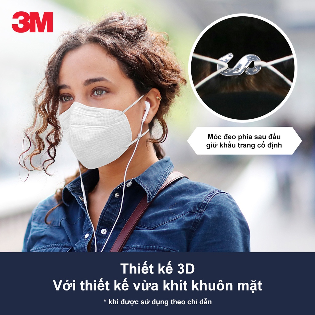 Khẩu trang chính hãng 3M 9513 KN95 Singapore, 2 màu trắng đen, tặng kèm móc đeo qua đầu_Chính hãng Mask3M