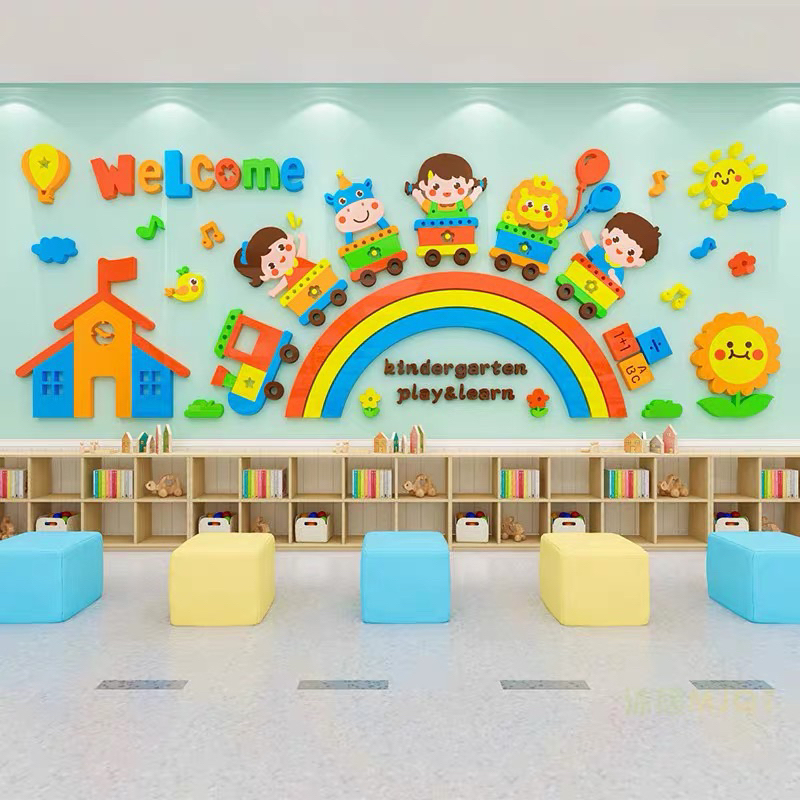 Mica dán tường 3d cầu vồng trang trí phòng ngủ, khu vui chơi cho bé
