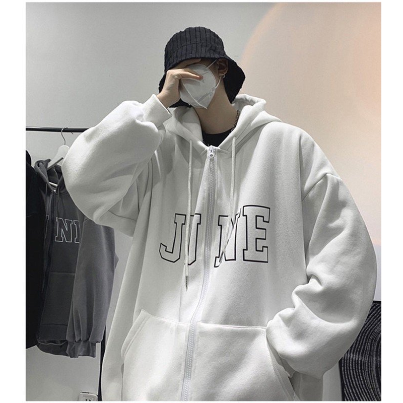 Áo Khoác Jacket Hoodie Zip Nỉ Thu Đông Nam Nữ JUNE Unisex Form Rộng