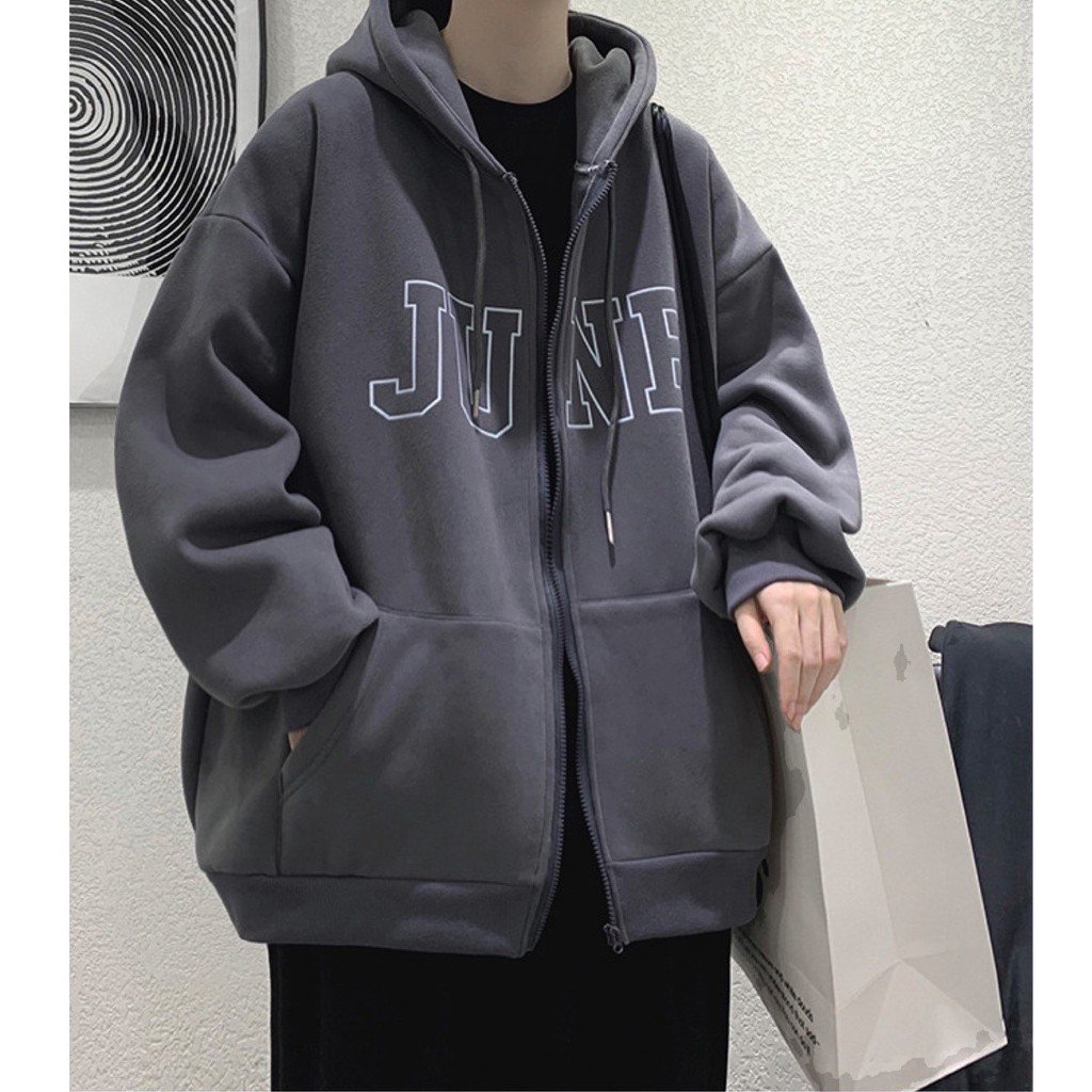 Áo Khoác Jacket Hoodie Zip Nỉ Thu Đông Nam Nữ JUNE Unisex Form Rộng