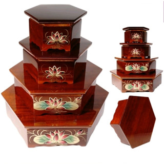 Đôn gỗ lục giác đặt tượng thờ khắc hoa sen nổi -nhiều kích cỡ