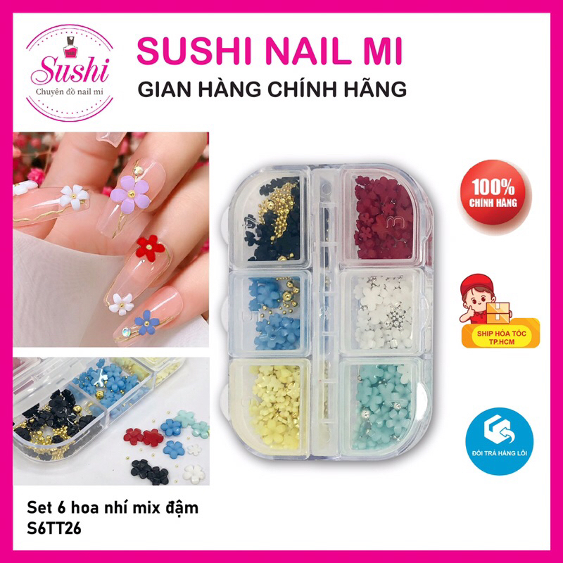 Set 6 hoa nhí phụ kiện trang trí móng nhiều màu - Sushi nail mi