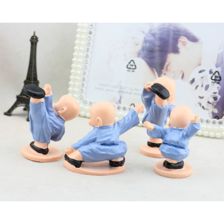 Bộ Tượng Chú Tiểu Áo Xanh Múa Võ, 1 Bộ 4 Chú Tiểu - Chú Tiểu Múa Kung Fu