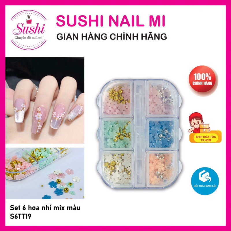 Set 6 hoa nhí phụ kiện trang trí móng nhiều màu - Sushi nail mi