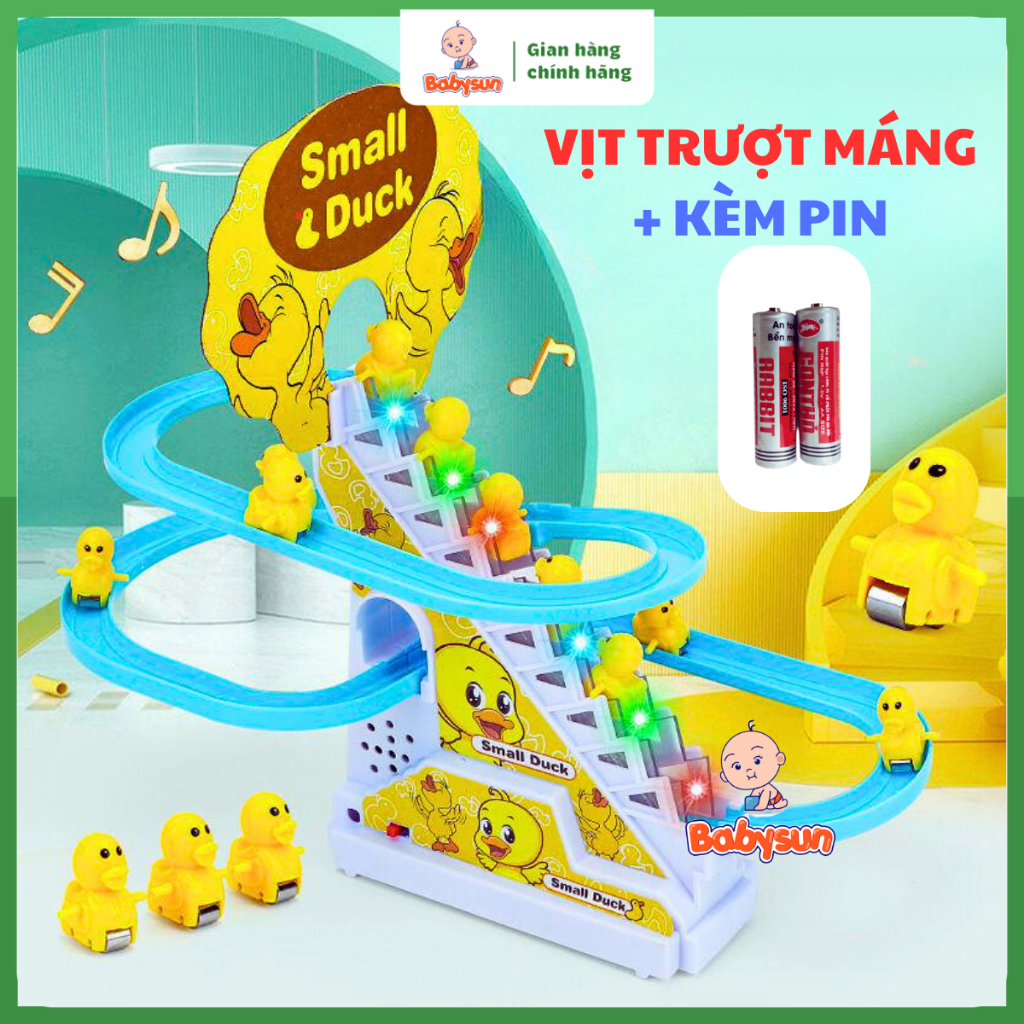 Đồ Chơi Vịt Vàng Trượt Máng, Vịt Leo Thang Có Đèn Nhạc Cho Bé Yêu- Tặng kèm pin - Đồ chơi BABYSUN