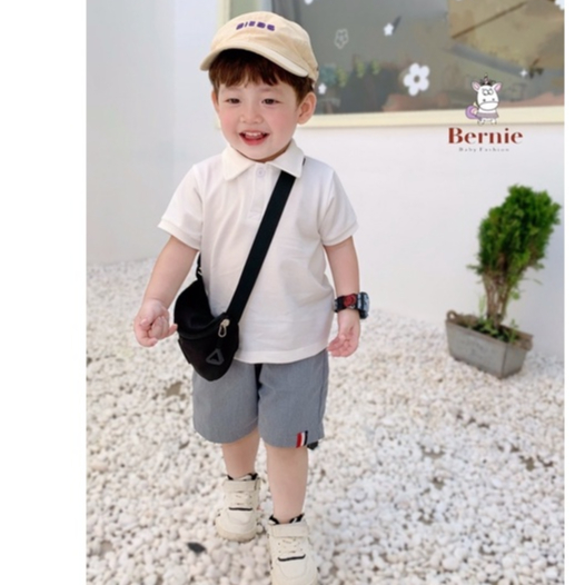 Bộ cộc tay bé trai áo polo quần kaki màu trơn Bernie - Bộ bé trai mùa hè đi chơi đi học cho bé 9-22kg- 0623B026