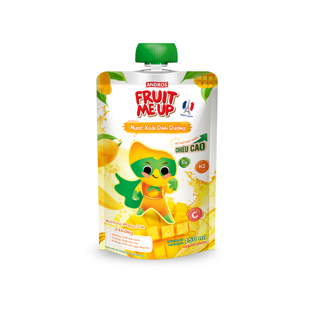 Combo 10 Túi Nước Xoài Dinh Dưỡng - Hỗ Trợ Bé Tăng Chiều Cao & Đề Kháng - ANDROS FRUIT ME UP - 150ml x 10