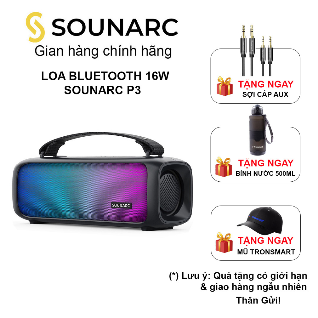 Loa Bluetooth 5.1 Sounarc P3, Công Suất 16W, Chống nước IPX4 Có Đèn Led Theo Nhạc - Bảo hành 12 tháng