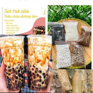 Sét trà sữa trân châu đường đen nấu được 15 đến 20 cốc tặng  3 ống hút đẹp và túi lọc trà