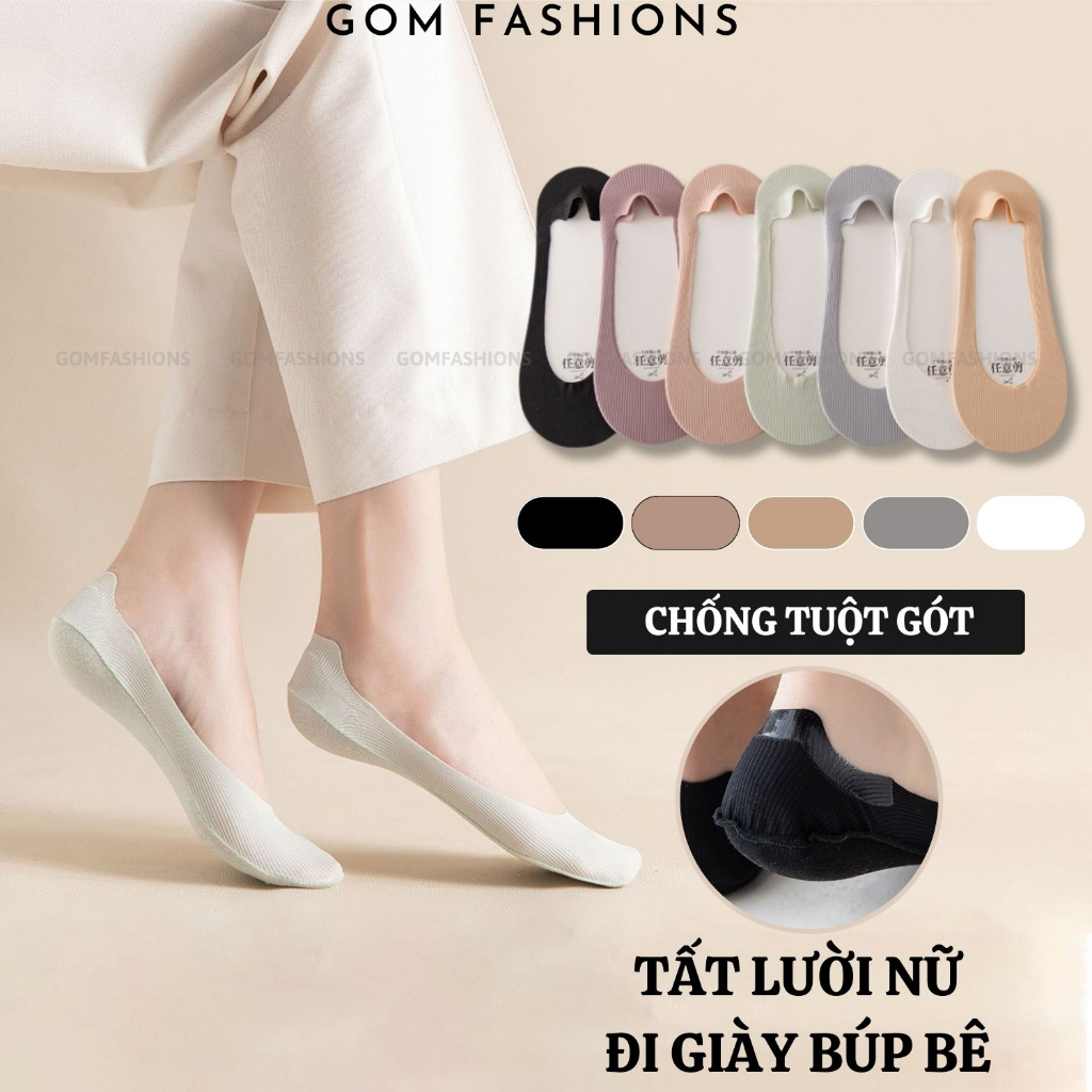 Vớ mang giày búp bê GOMTAT có đệm cao su chống tuột gót, chất liệu cotton trơn sọc gân thoáng khí  -BUB-KOL-1302-1DOI